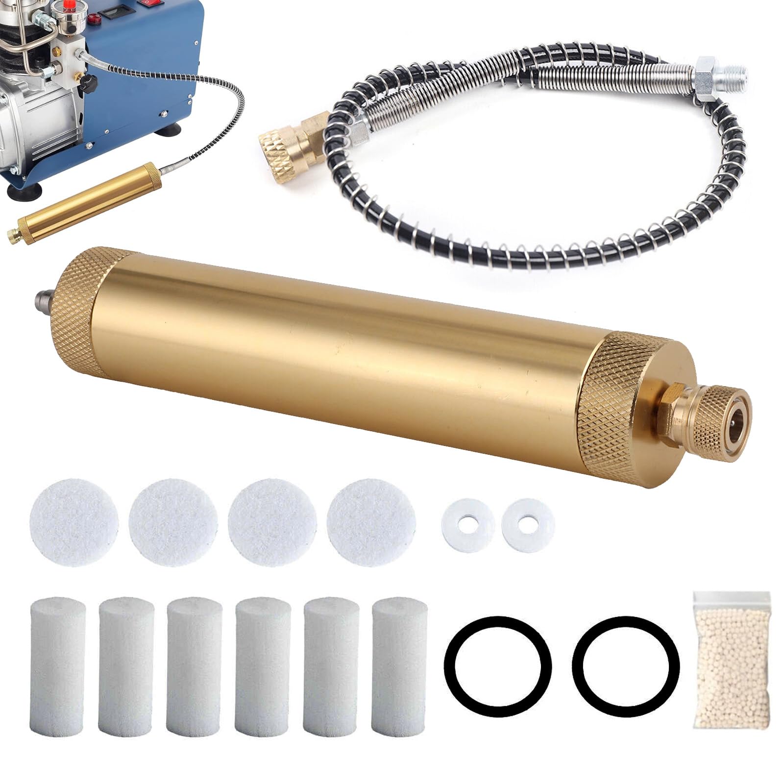 Air Compressor Filter, Oil-Water Separator Regulator 17 Pcs Air Compressor Filter Kit Q35 Pcp Air Filter Pump Water and Oil Separator Compressor Water Separator