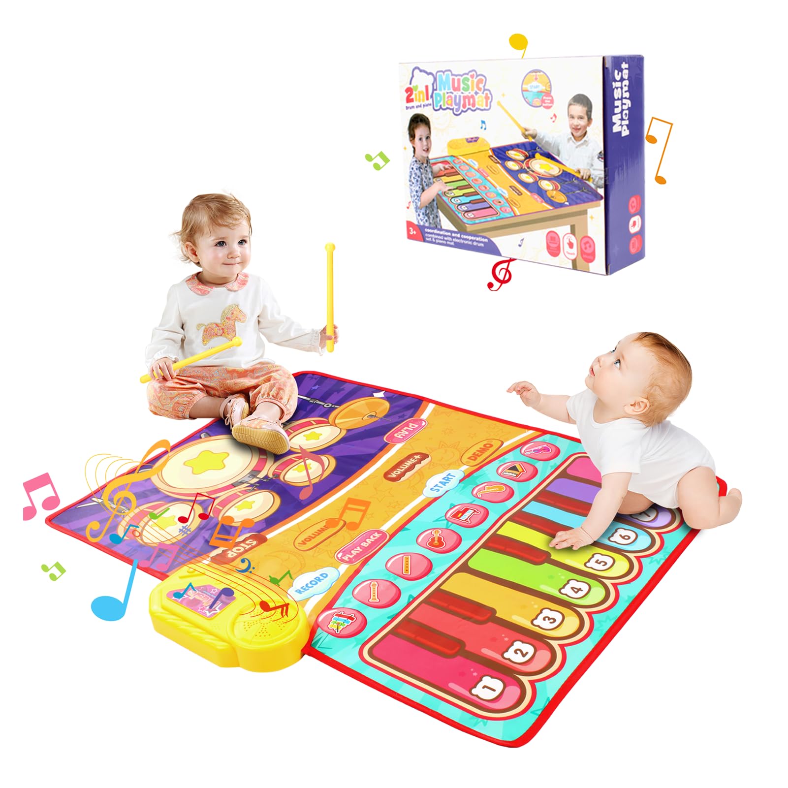 Photo 1 of 2-in-1 Educational Piano Mat for Toddlers with Carry Bag– 29.5"×23.6" Musical Playmat,Drum Mat,Birthday Gifts for Boys & Girls