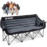 Huskfirm 3 Person Camping Chairs Folding Double Camping Chair Portable Oversized Loveseat Padded Camp Chair Heavy Duty Camping Couch for Adults Outdoor Lawn with Two Cup Holders and Carry Bag