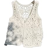 SweatyRocks Women's Sleeveless Hollow Out Cardigan Vest Open Front Boho Summer Knitwear Outwear