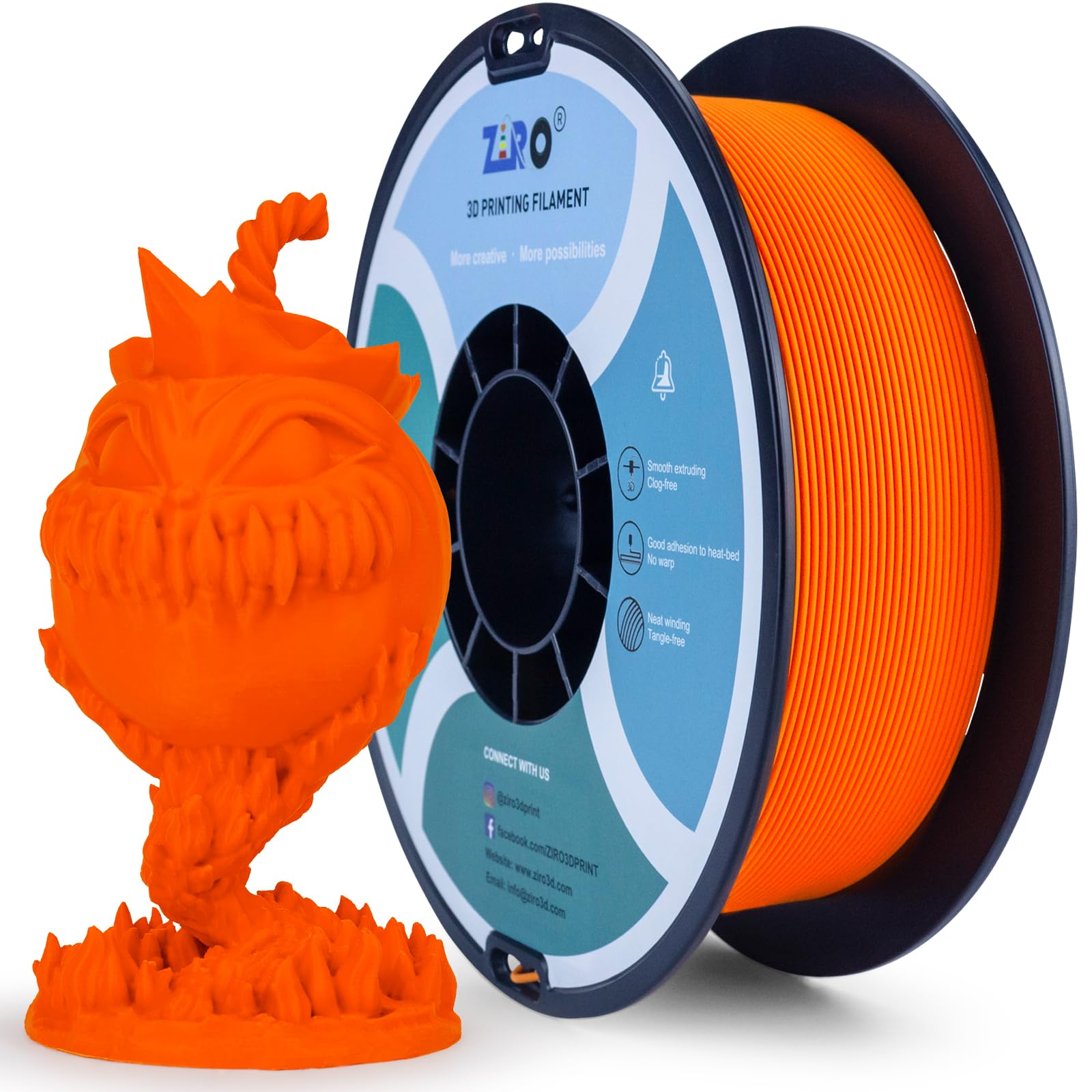 ZIRO Matte PLA Filament 1.75mm, 1KG 3D Printer Filament, High Toughness PLA, Dimensional Accuracy +/- 0.03mm, Matte Orange