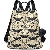 MNSRUU Goth Backpack Womens, Anti-Theft Womens Backpack Travel Handbags Shoulder Bag Bats and Flowers Vintage Carry On Ladies Rucksack Fashion Casual Daypack, Hairball Pendant