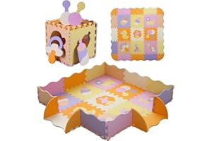 Tamiplay Foam Play Mat for Kids，25Pcs Square Interlocking Puzzle Floor Mat，Baby Play Mat Floor Mat Foam Puzzle Playmat for Toddlers with Fence（Comprehensive-CSH013