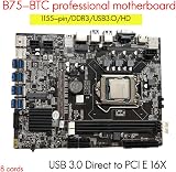 Vklopdsh B75 BTC Mining Motherboard 8xUSB3.0 LGA1155 2xDDR3 2xSATA3 CPU Fan view 3