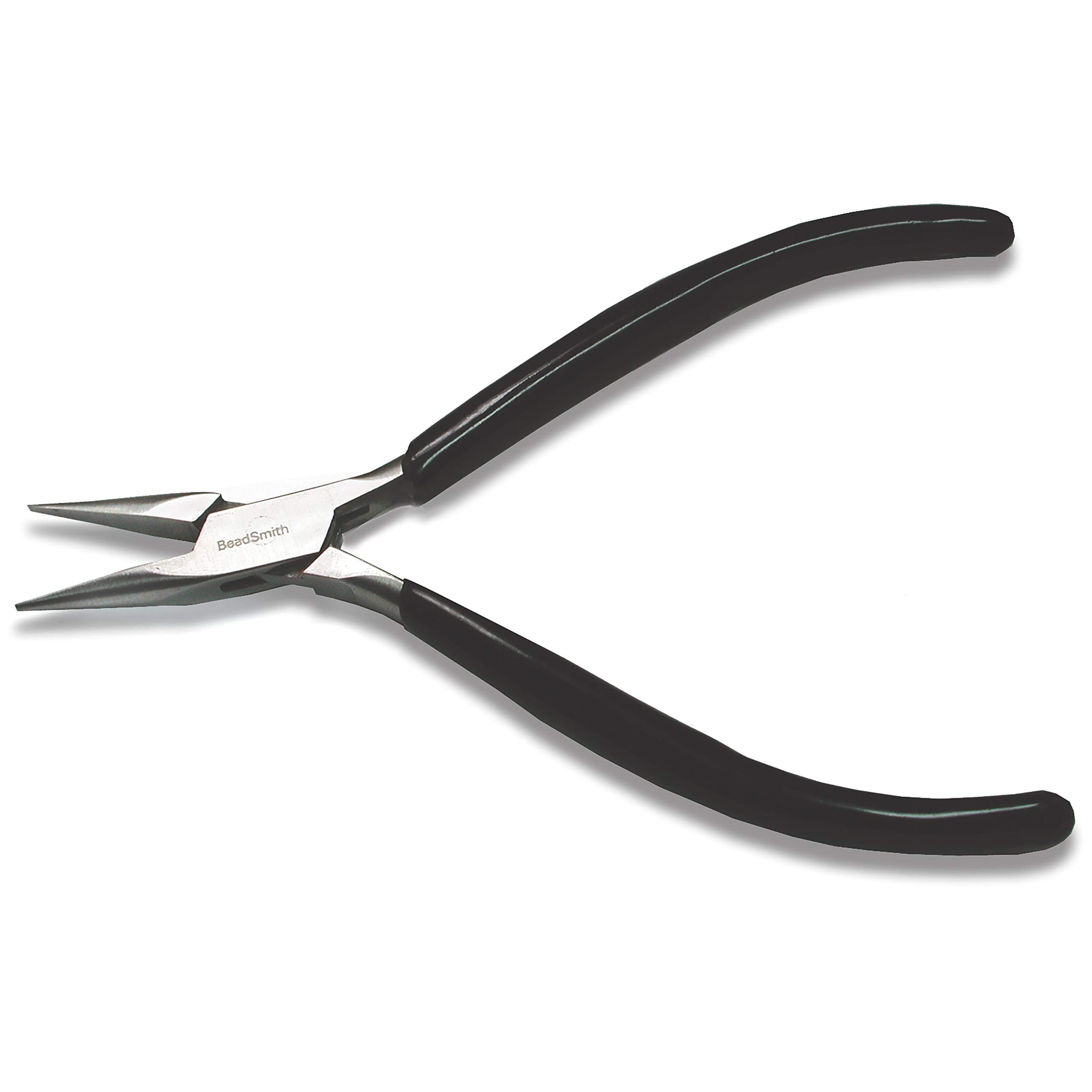 The Beadsmith Extra-Fine Chain Nose Pliers, 4.5 inches (115mm) with Polished Steel Head, Black PVC Comfort Grip Handle Without a Spring