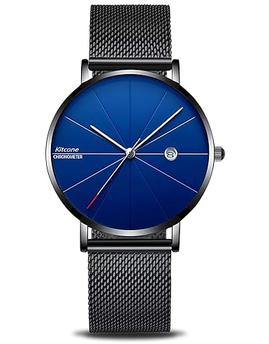 Kitcone Analogue Date & Time Display Shepard Chain Blue Dial Super Slim Mens Watch & Boys Watch - BLB1