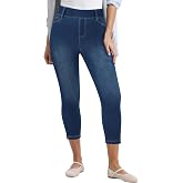 GRAPENT Capri Jeans for Women Skinny High Waisted Pull On Elastic Waist Knit Jeggings Comfy Stretchy Denim Capris Pants