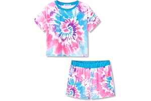Topgal Soft Little/Big Girls Summer T-Shirt and Shorts Outfit Swirl Pattern Clothes Set Size 6-18