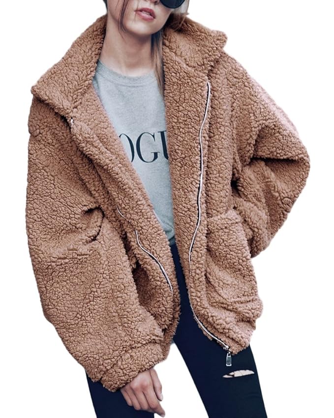 Shallgood Damen Mantel Plüschjacke Winter Winterjacke Steppjacke Warmen Outwear Reißverschluss Lange Ärmel Einfarbig Sexy Par