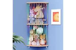 VOMELON Stuffed Animal Storage Hammock, Wood Stuffed Toy Holder, Playroom Nursery Toy Storage Organizer, Decorative Wall Hanging Caddy Corner Stuffed Animal Net, Soft Toy Net for Kids Room Décor