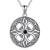 VIJASHOP Viking Compass Necklace Sterling Silver Celtic Knot Runes Vegvisir Pendant Necklace Nordic Amulet Pagan Jewelry Gifts for Men Women