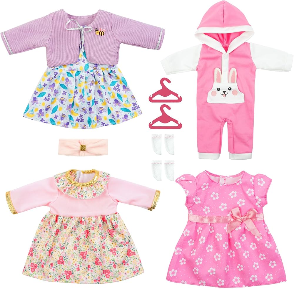 Aolso Doll Clothes 14-18 Inch 35-45 cm Set of 4 Outfits with Socks