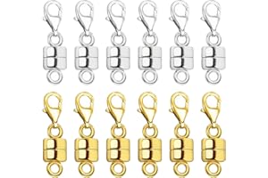 Swascoger 12 PCS 18K Gold Plated Magnetic Lobster Clasp for Necklaces & Bracelets, Secure Jewelry Clasp with Extender, Silver