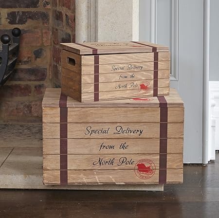 Caja rústica de Nochebuena de tamaño grande con tapa: Amazon.es: Hogar
