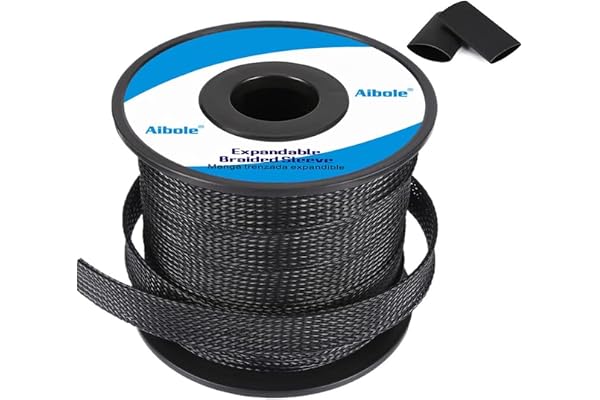 Aibole 100Ft-1/2 Black Cable Management Cord Protector Braided Wire Loom Braided Cable Sleeve for Television, Audio, Computer