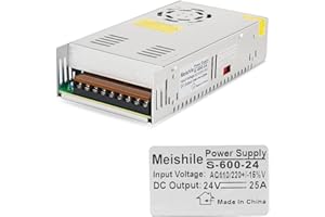MEISHILE 24V 25A 600W DC Switching Power Supply Adapter AC-DC 24 Volt Industrial Transformer Converter 0-20 10a LED Drive Lamp Meter Electric Printer Heater Motor Pump Stereos Amplifier SMPS