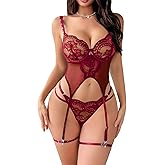 SHENHE Women's Lingerie Sets Lace Corset with G String and Garter Belt Sexy Lingerie