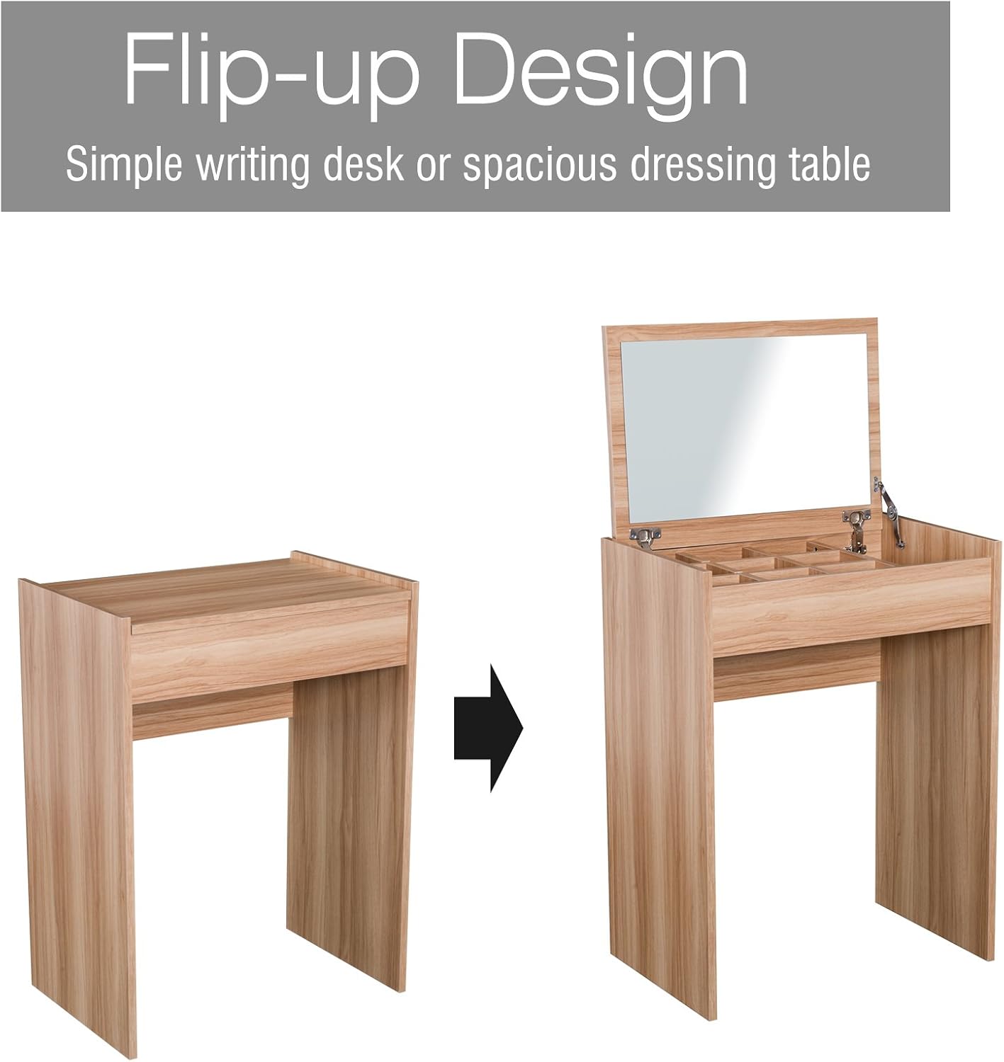 HOMCOM Dressing Table with Mirror and Stool, Vanity Makeup Table with Flip Up Mirror - Image 5