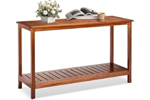 VINGLI 49in Solid Wood Outdoor Console Table, 2-Shelf Wooden Outdoor Accent Plant Table Multifunctional Buffet Bar Storage Organizer for Indoor Patio Porch and Entryway (Natural)