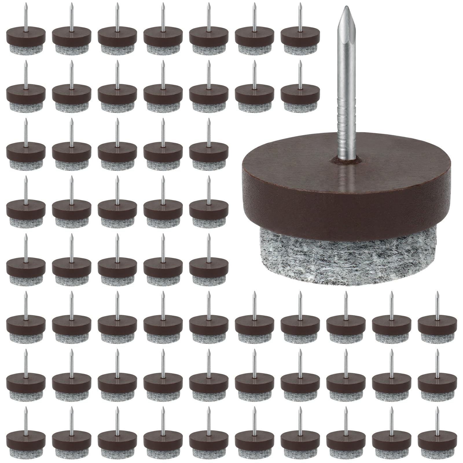 Flintronic 60PCS Furniture Pads Floor Protectors, 20mm Diameter Chair Leg Floor Protectors, 5MM Thick Felt Pads for Furniture Feet with Easy Nail Installation, Non-Slip for Parquet Laminate (Brown)