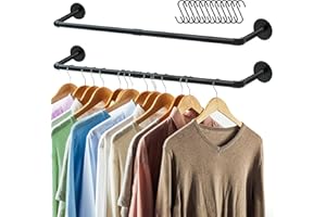 ERYTLLY Industrial Pipe Clothes Rack 38”, 2 Set Multi-purpose Wall Mounted Iron Garment Rod,Heavy Duty Detachable Hanging Clo