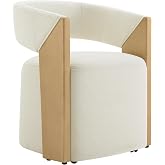 CHITA Upholstered Rolling Dining Chairs with Casters, Cream | Modern Barrel Dining Chairs with Backrest &amp; Wood Armrest, Rolling Dining Chairs for Dining Room, Bedroom, Fully Assembled