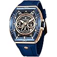 Paras Crown Watches for Men Tonneau 5ATM Waterproof Quartz Luxury Chronograph Analog Men's Wrist Watches Stainless Steel Case Mens Watches