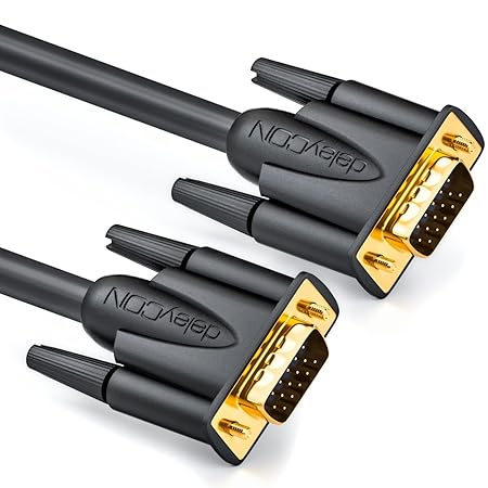 deleyCON 2m VGA Kabel 15pol - S-VGA Monitorkabel D-Sub-Stecker 1080p Full HD 3-Fach geschirmt Knickschutz vergoldete Kontakte
