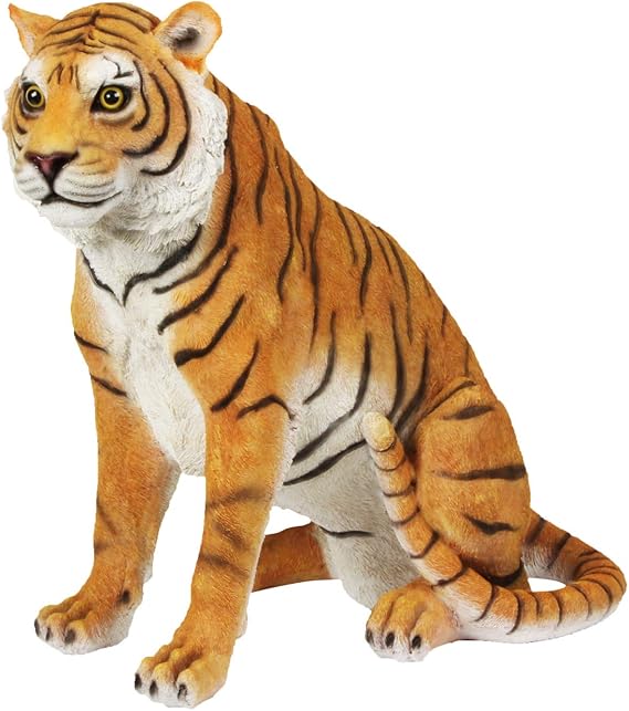 Large Sitting Tiger Big Cat Figurine Wild Animal Ornament Resin 44 x 42