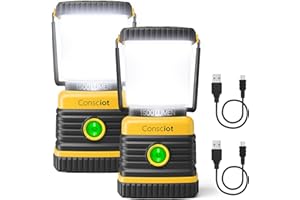 LED Camping Lantern, Consciot C02 USB-C Rechargeable Camping Lights, 1500LM, 5 Light Modes, Up to 100H Run Time, IPX4 Waterproof, Dimmable Tent Lights for Power Outages
