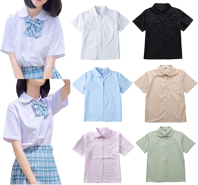 Amazon Co Jp Uniya ウニヤ スクールシャツ 半袖 女子 学生 制服 丸襟 スクール ブラウス 高校生 学生服 セーラー服 上着 カッターシャツ コスプレ コスチューム 全6色 Xs Xxxl 服 ファッション小物