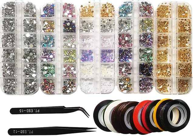 Amazon ネイル デコ用 カラーラインストーン 5個のケース入り 大容量セット 3d ネイルアート セルフネイル レジン ネイル ピンセット2本付き Misscrafts ラインストーン 通販