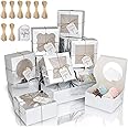 KPOSIYA 65PCS Bakery Boxes with Window 6x6x3 Inches 5 Style Cookie Boxes Small Pastry Boxes for Candy, Dessert, Pastry, Donuts, Birthday Party, Wedding(Silver)