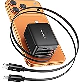 4-in-1 Retractable GaN 45W Wall Charger Plug for iPhone 17, Travel Essentials Brick Multiport Dual 31.5" Cables (USB C+Lightning) Adapter Fast Charging Block for iPhone 16/15/14/13/12, iPad, Galaxy