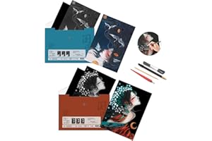 PAITUEND Scratch Rainbow Painting Art Paper,Scratch & Sketch Art for Kids & Adults,Scratch Painting Creative Gift Art & Craft Set,Sketch Pad DIY Scratchboard with 4 Tools,16''x11''(Asian Girl2)