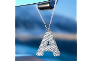 Hitluste Bling Car Letter Charm, Rear View Mirror Ornament Cute Hanging Crystal Pendant Bling Car Accessories, Lucky Diamond Rhinestone Women Charm Auto Decoration (White A)