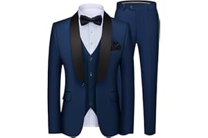 MAGE MALE Men's 3 Piece Suit Slim Fit Solid One Button Party Wedding Tuxedo Suits Blazer Jacket Vest Pants Set