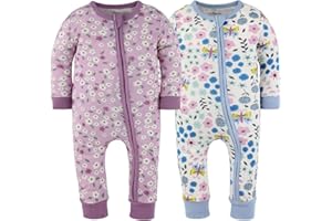 The Peanutshell 2-Pack Sleep and Play Baby Boy Clothes, Soft Cotton Footless Pajamas, Blue Checker & Happy Shark