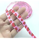 YOOGCORETT 10 Yards Summer Strawberry Grosgrain Ribbon Fruit Print Ribbon for Gift Package Wrapping DIY Crafts Hair Bow Clips Making Wedding Holiday Party Decoration 10mm