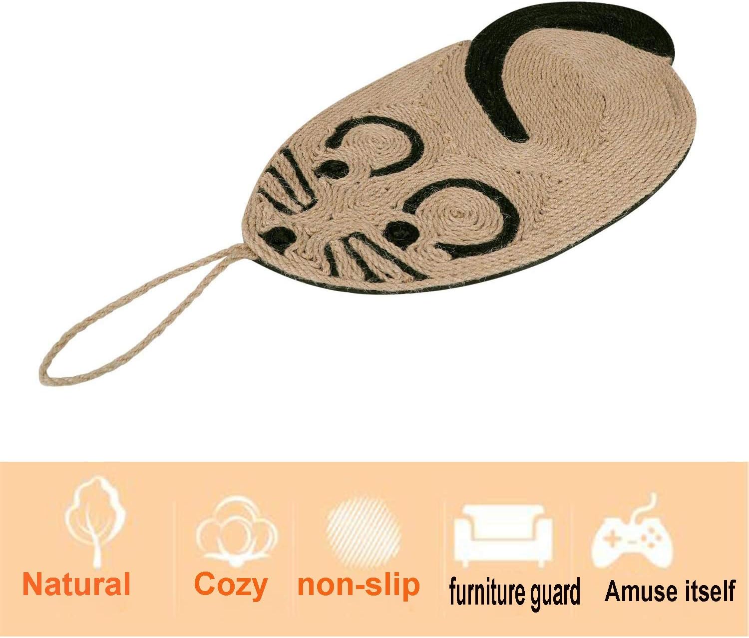 IBLUELOVER Cat Scratch Pad Natural Sisal Cat Scratcher Mat Mouse Shaped Hanging Scratch Rug Interactive Training Toy Sofa Guard Furniture Protector,54x25cm - Image 4