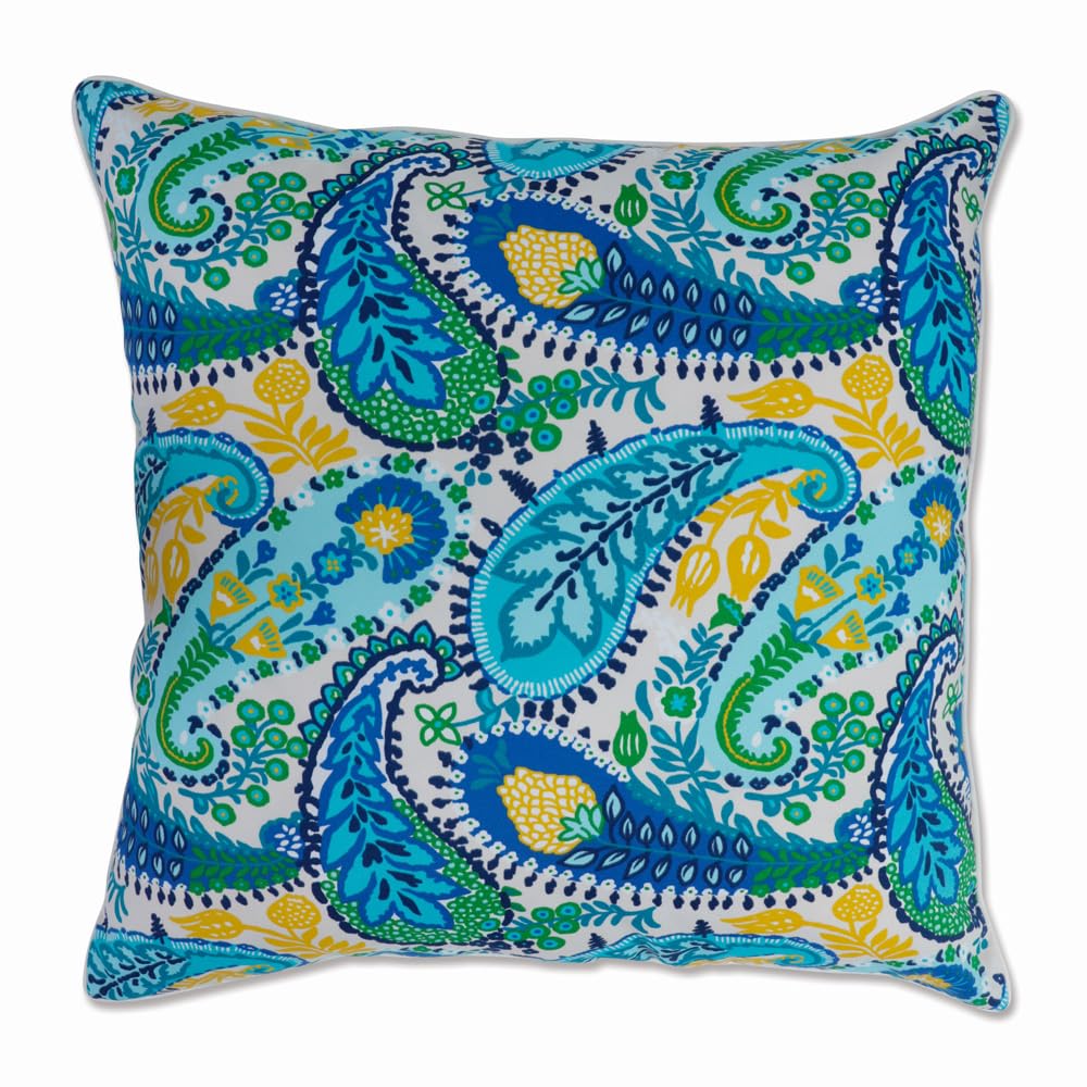 Pillow Perfect Paisley Indoor/Outdoor Accent Throw Pillow, Plush Fill, Weather, and Fade Resistant, Floor - 25" x 25", Blue/Green Amalia, Image