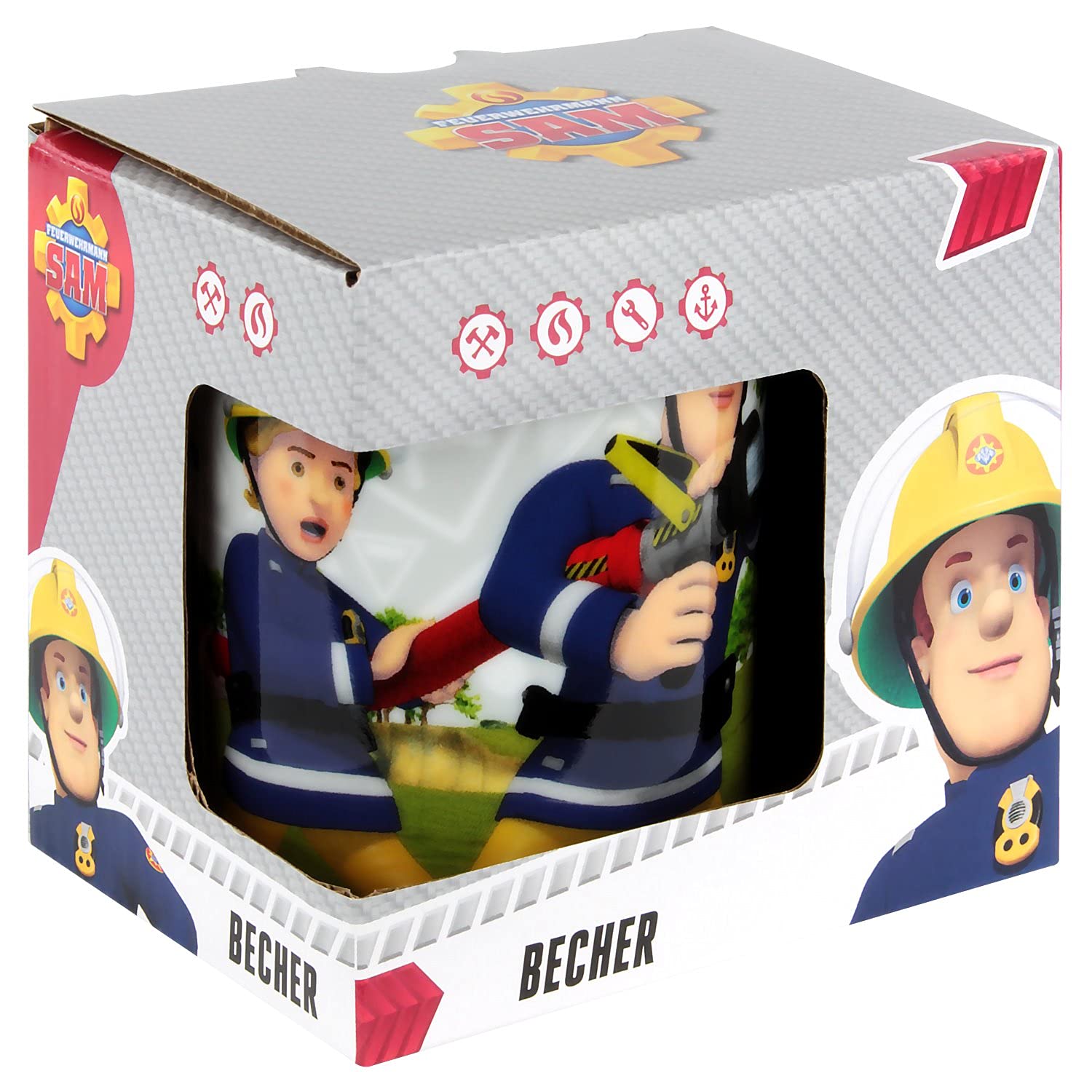 p:os 27126 Fireman Sam Mug, Porcelain, 200 ml, Dishwasher and Microwave Safe, Ideal for Coffee and Other Drinks, Assorted Colours