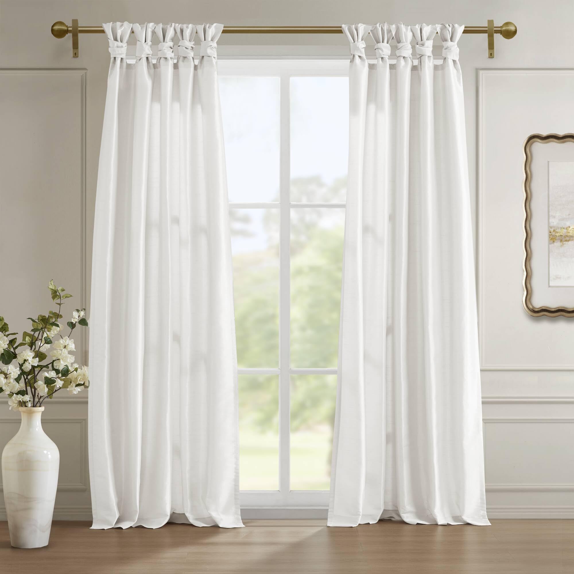 Madison Park Emilia Faux Silk Single Curtain with Privacy Lining, DIY Twist Tab Top, Window Drape for Living Room, Bedroom and Dorm, 84" L x 50" W, White