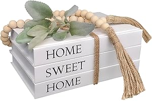 HAIKEYJO Decorative Books for Home Decor, White Decor Books for Decoration with Wooden Beaded Tassel, Hardcover Faux Books Stack for Coffee Table, Farmhouse, Living Room, Bookshelf, Entryway