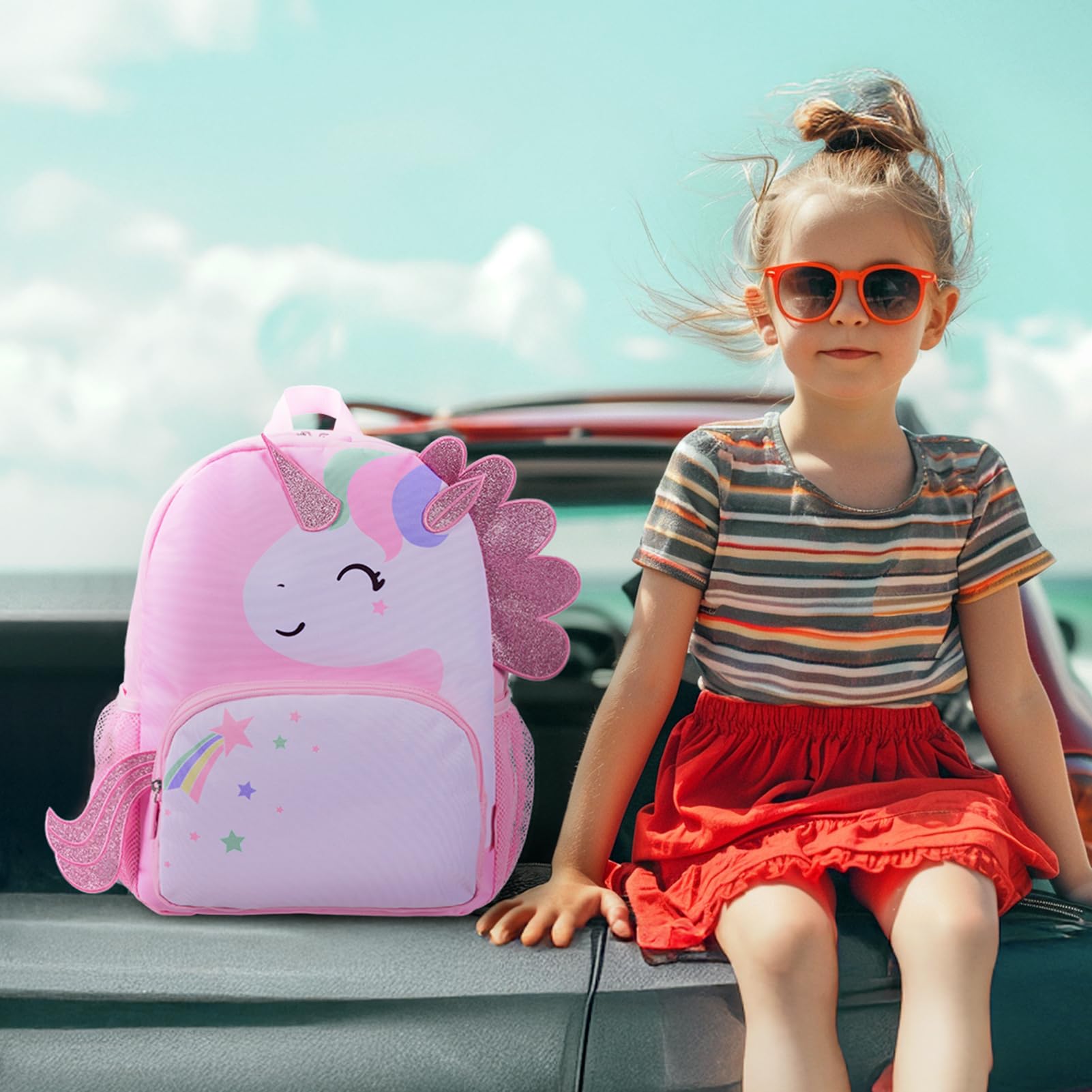 mommore Kids Backpack Cute 3D Large Toddler Backpack for Girls Pink Unicorn Child Preschool Kindergarten Book Bag Age 3-6 Water-Resistant with Chest Buckle and Adjustable Strap