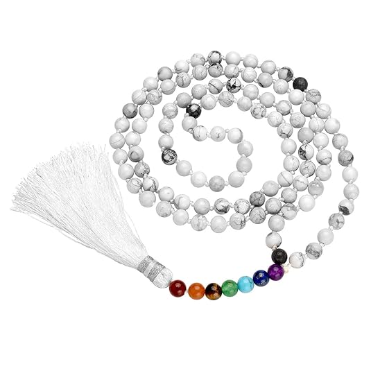 QGEM Schmuck 108 Perlen Edelstein Yoga Armband 7 Chakra Stein Anhänger Buddha Buddhistische Tibetische Gebetskette Healing Re