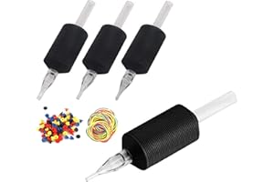 DGT Tattoo Supply 20PCS 1 Inch 25MM Tattoo Disposable Tubes Tips - Black Silicone Clear Tips - Round, Diamond, Flat/Mag - Adu