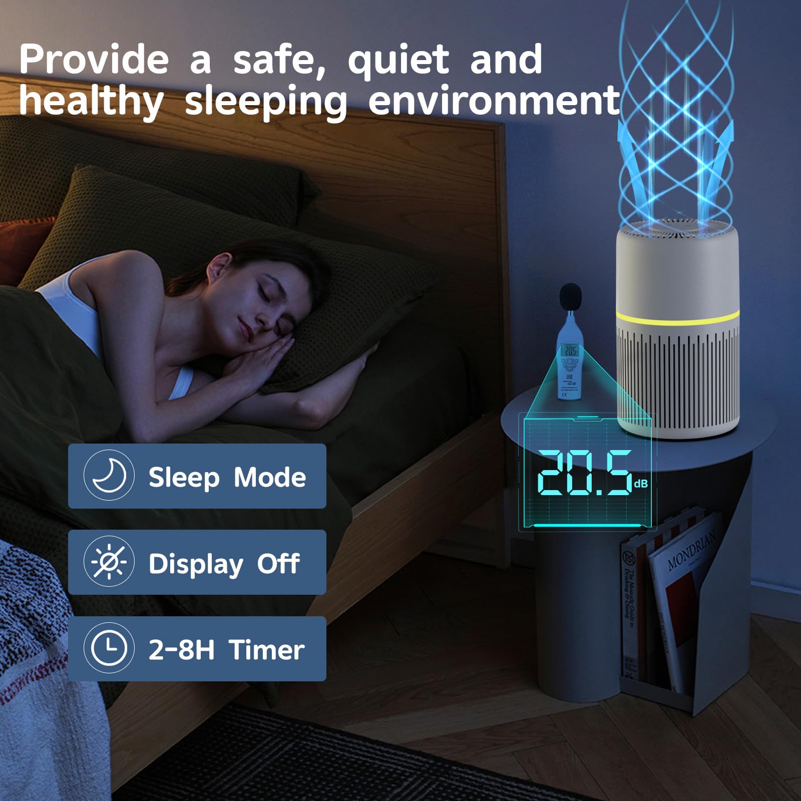 Air Purifiers for Home Bedroom Up to 1300 Ft²,FRESHDEW H13 True Fliter Air Purifier Cleaner with 360° Air Inlet RGB Lights,13dB Air Purifier for Pet Hair,Allergies,Dust,Smoke Wirldfire Pollen