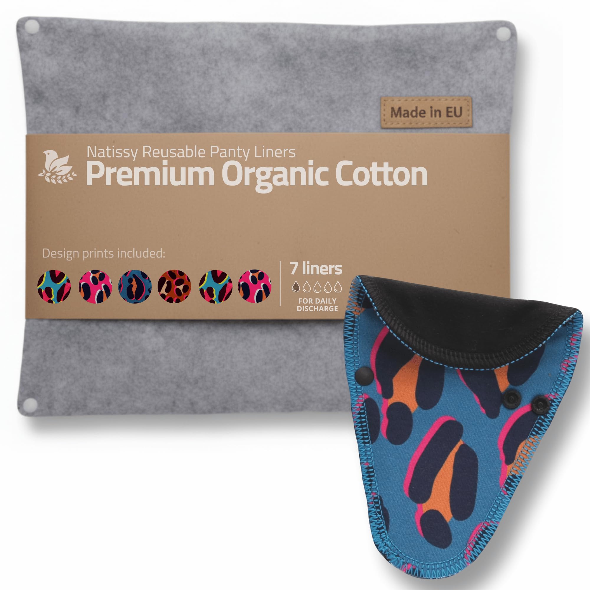 Made in EU - Ultra-Soft Reusable Panty Liners (Tanga, 7-Pack) – High-Temp Washable Cloth Panty Liners for Women – Breathable Secure-Fit Organic Cotton Keeps You Fresh & Dry for Daily Vaginal Discharge