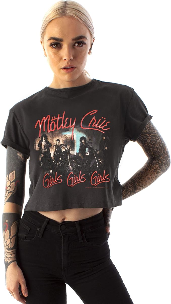 Amazon.com: Amplified Motley Crue Girls Girls Girls Women's Crop Top Cropped T-Shirt Charcoal 
